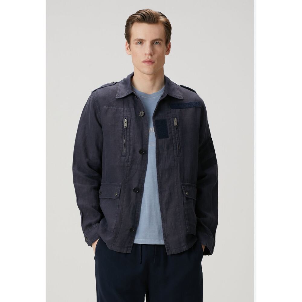 Zadig & Voltaire Kido Lin Lave 100% Linen Military Jacket Navy Mens Size XXL